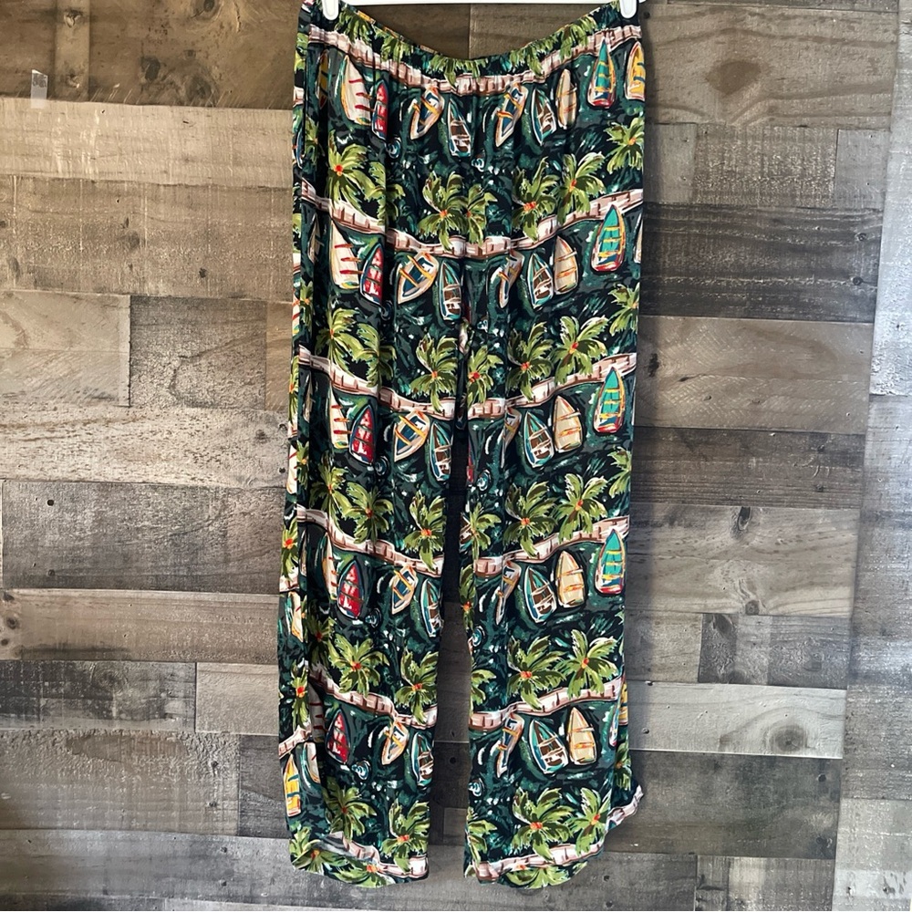 Tropical Print Wide Leg Pants